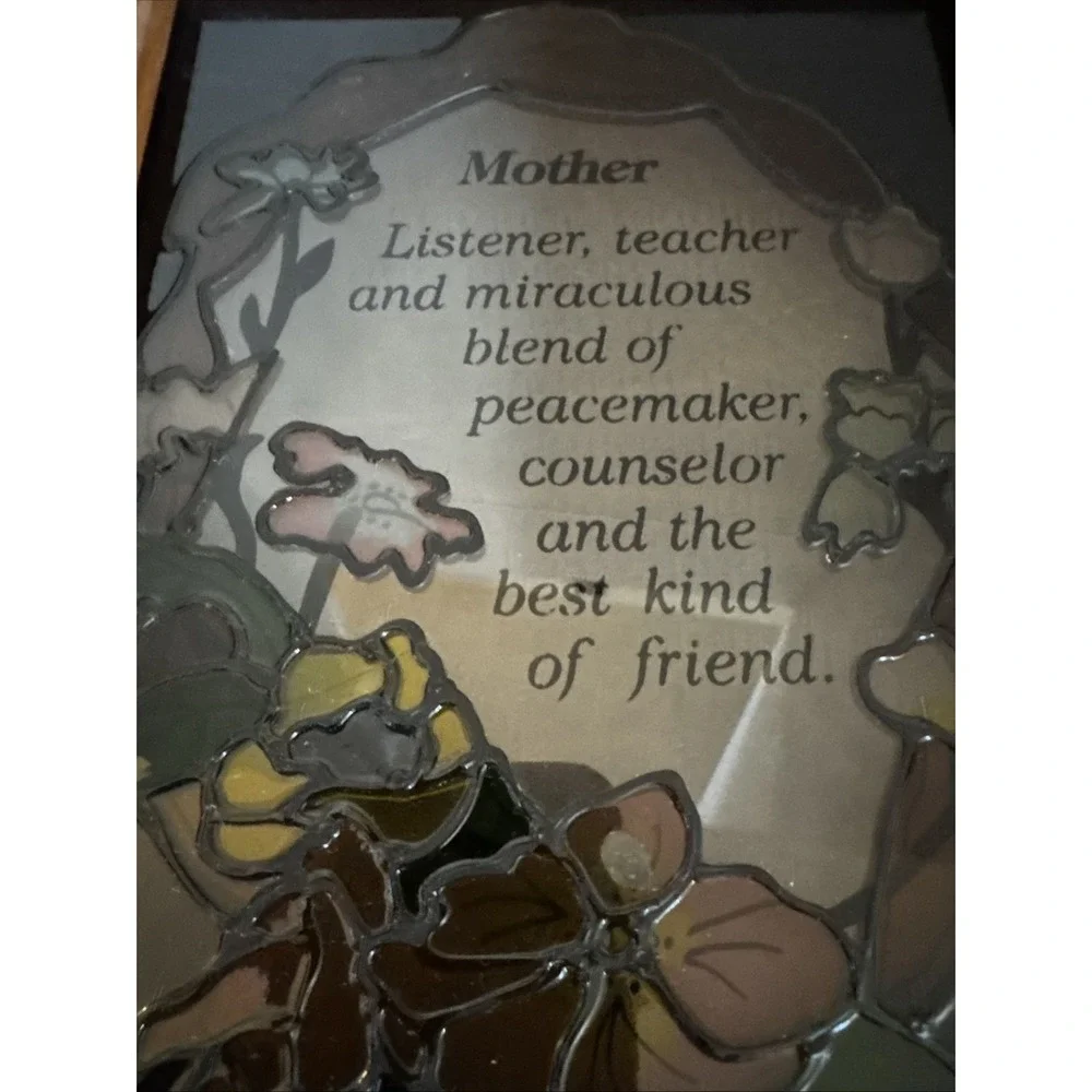 Vintage Mother‎ Poem Mirrored Stained Glass Style in Wood Frame 10